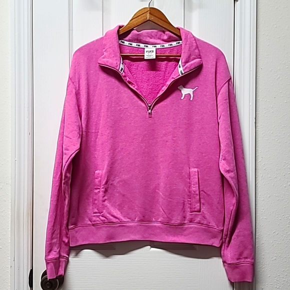Victorias Secret PINK BARBIE CORE HOT PINK DOG Half Zip Sweatshirt M ACADEMIA - Picture 1 of 7